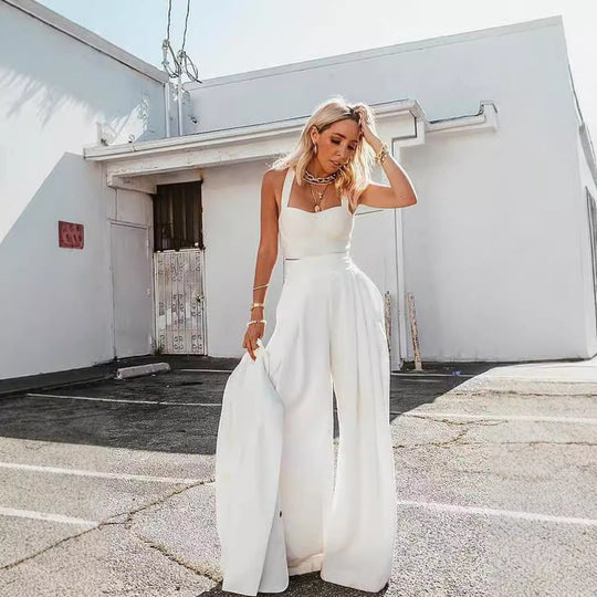Sexy Spaghetti Straps Chest Wrap Vest Casual Loose Trousers Two-piece Set
